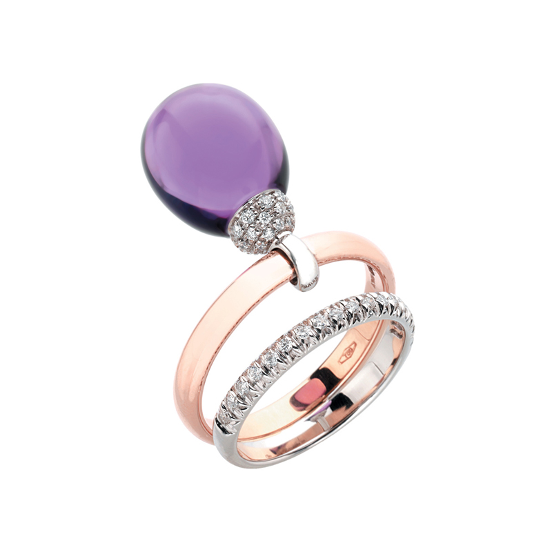 Ring in white gold, diamonds and amethyst