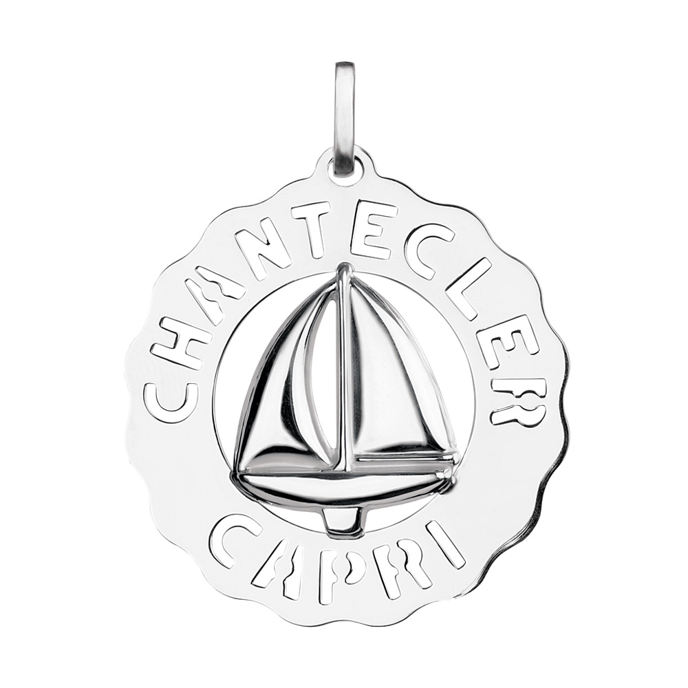 Large charm boat set in silver