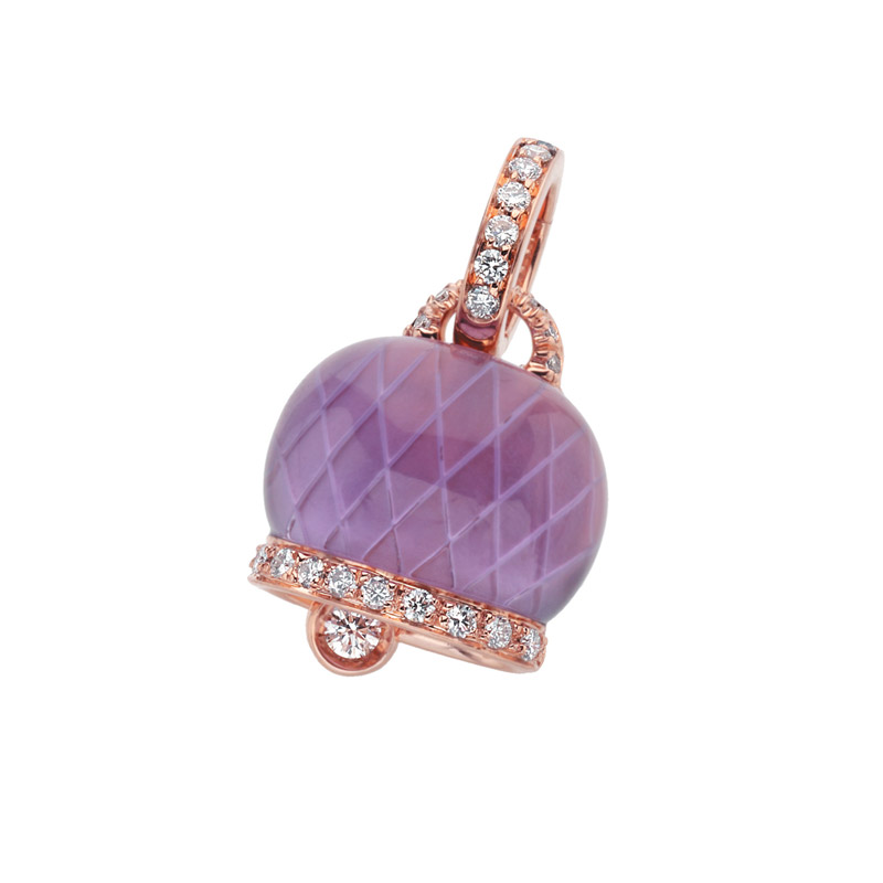 Medium charm in pink gold, diamonds and amethyst
