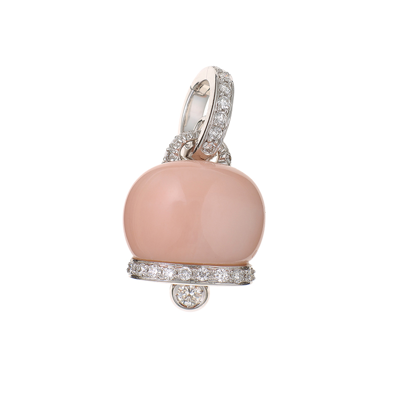 Medium charm in white gold, diamonds and pink coral