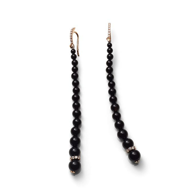 Long earrings with degrading onyx and diamond washer